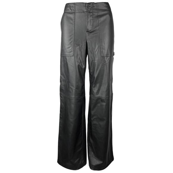 Zara Pants - Zara Women's Black Faux Vegan Leather Straight Wide Leg High Waist Pants Size XS